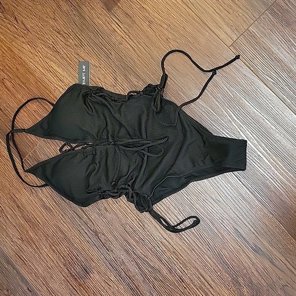 TEMPT ME M black one piece swimsuit with lace up sides and tie front NWT - Picture 1 of 9